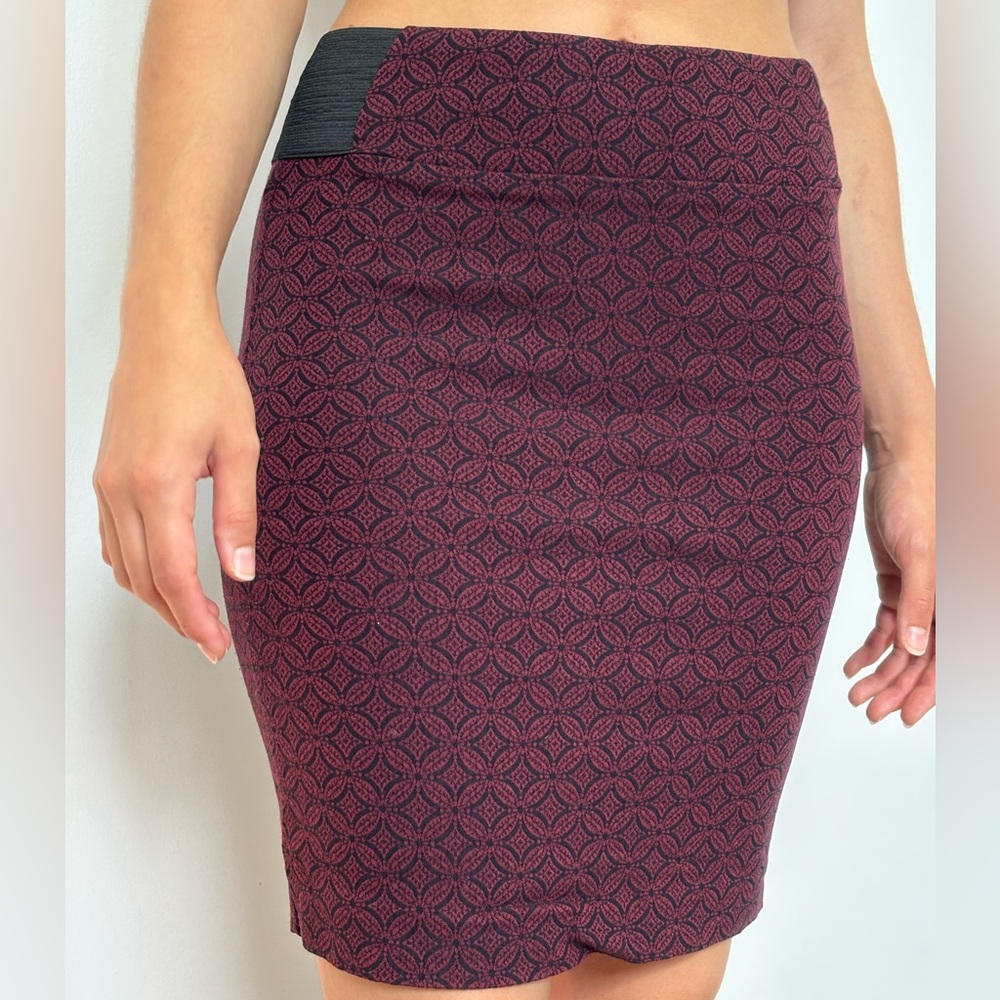Margaret M Burgundy Geometric Pencil Skirt